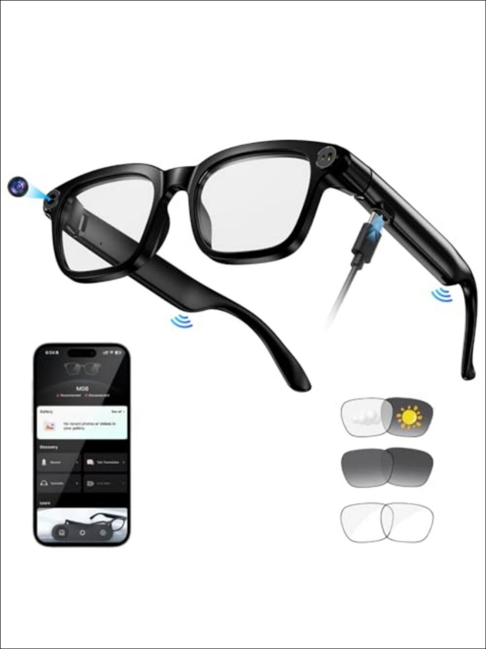 AI Smart Glasses 8MP HD Camera Video Recording Voice Assistant Open-Ear